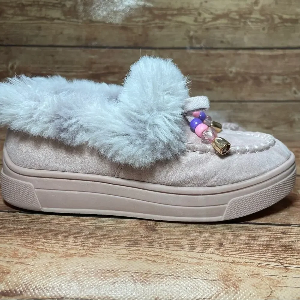 Steve Madden Jhugz Faux Fur Trim Slip-On Slippers Girl's Size 13 Pink Blush